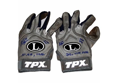 Curtis Granderson Game Used Batting Gloves Signed Insc. w/ 2011 Stats (Pair) (Grey) (Signed on Outside of Gloves) (Steiner Sports COA)